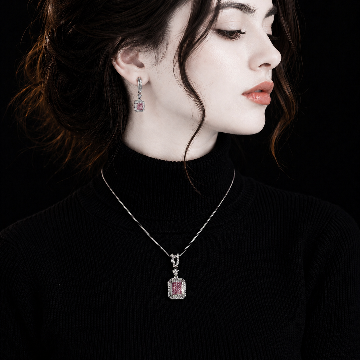 Luxury Ruby Crystal Necklace Set