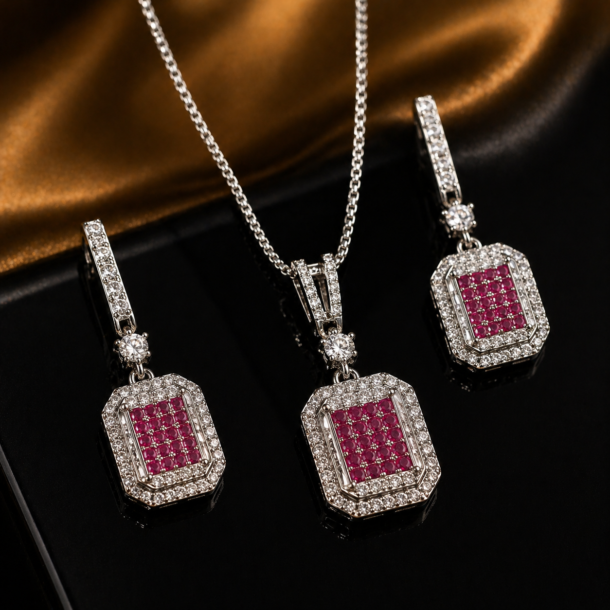 Luxury Ruby Crystal Necklace Set