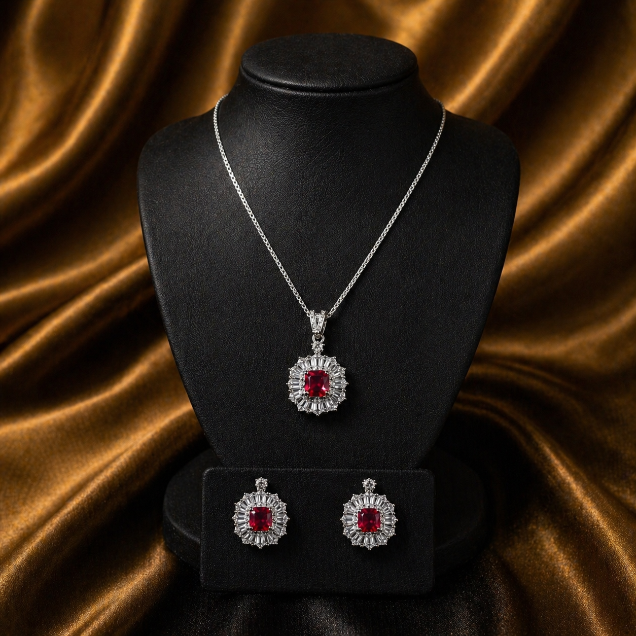 Luxury Ruby Floral Necklace Set