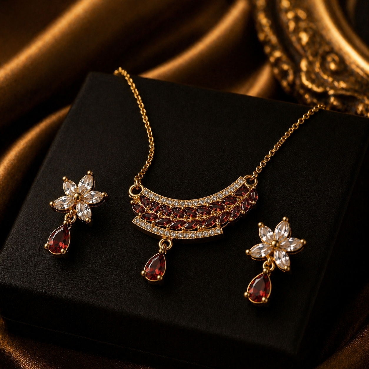 Luxury Ruby Floral Necklace Se
