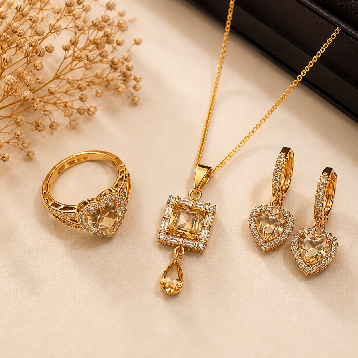 Luxury Golden Crystal Jewelry Set