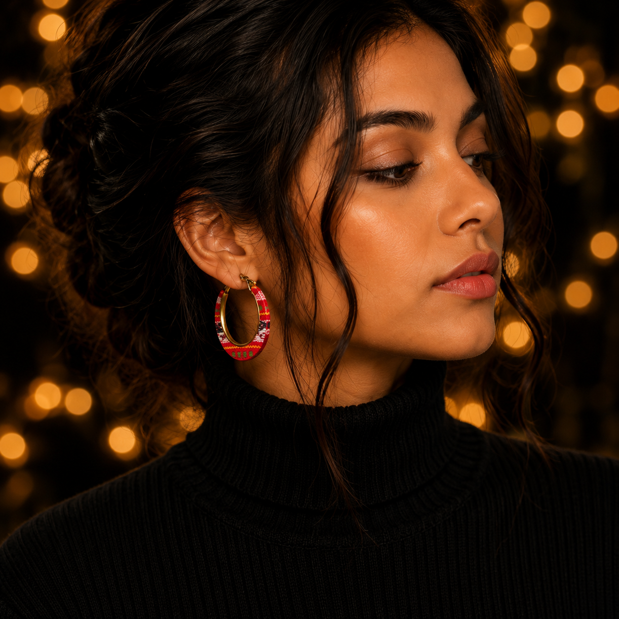 Red Tribal Hoop Earrings