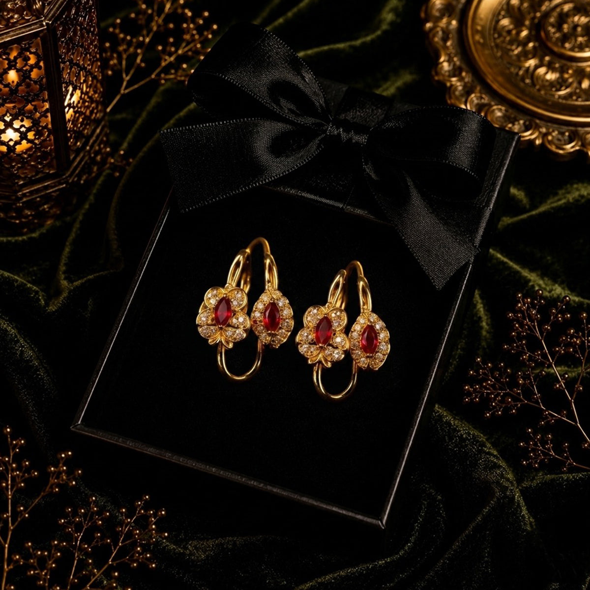 Luxury Ruby Floral Earrings