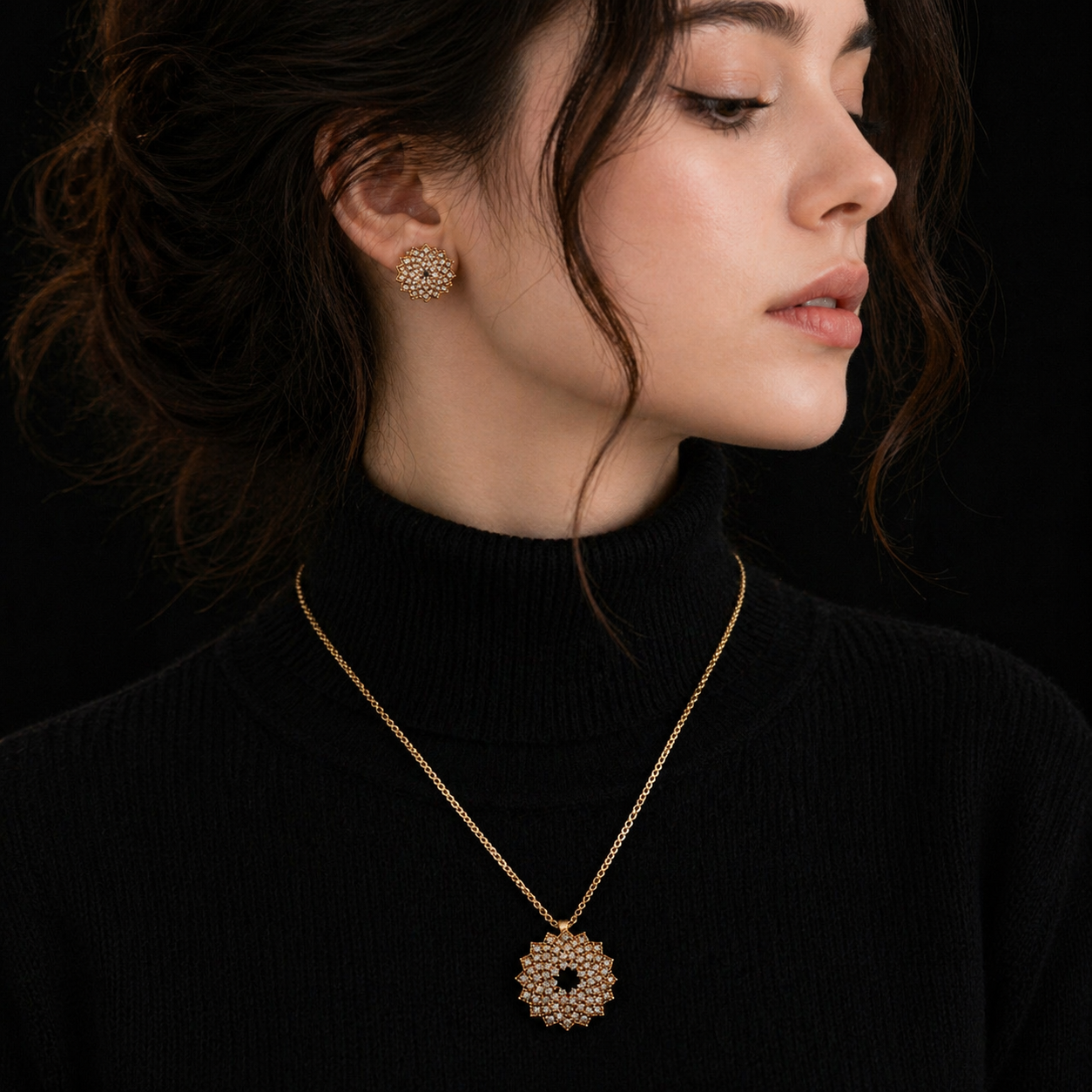 Luxury Crystal Sunflower Necklace Set