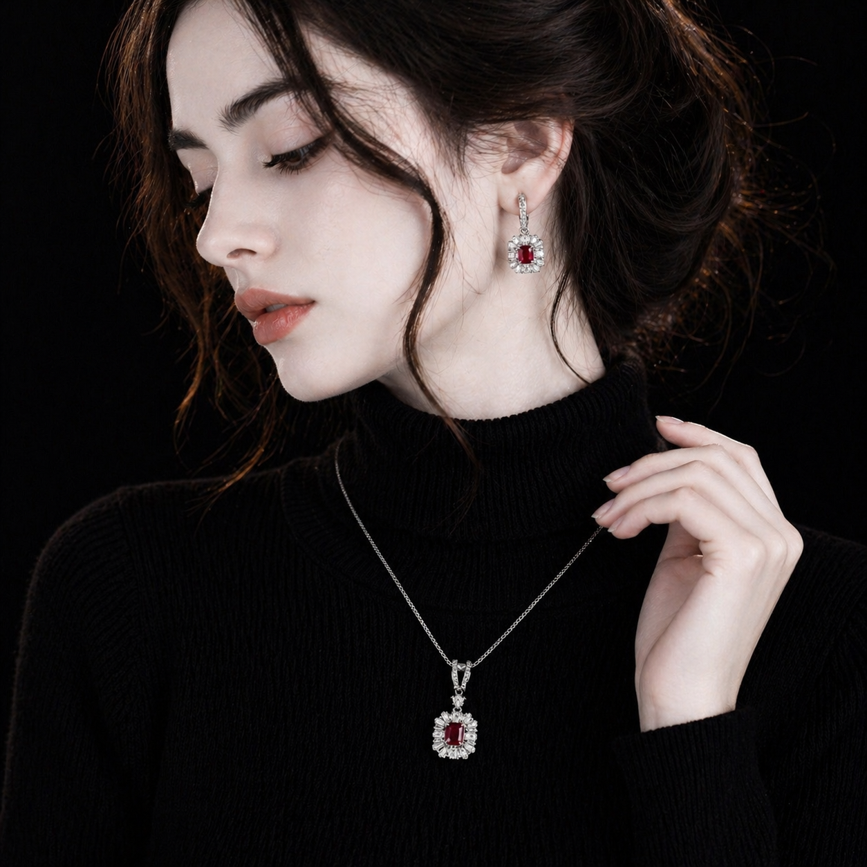 Luxury Ruby Floral Necklace Set