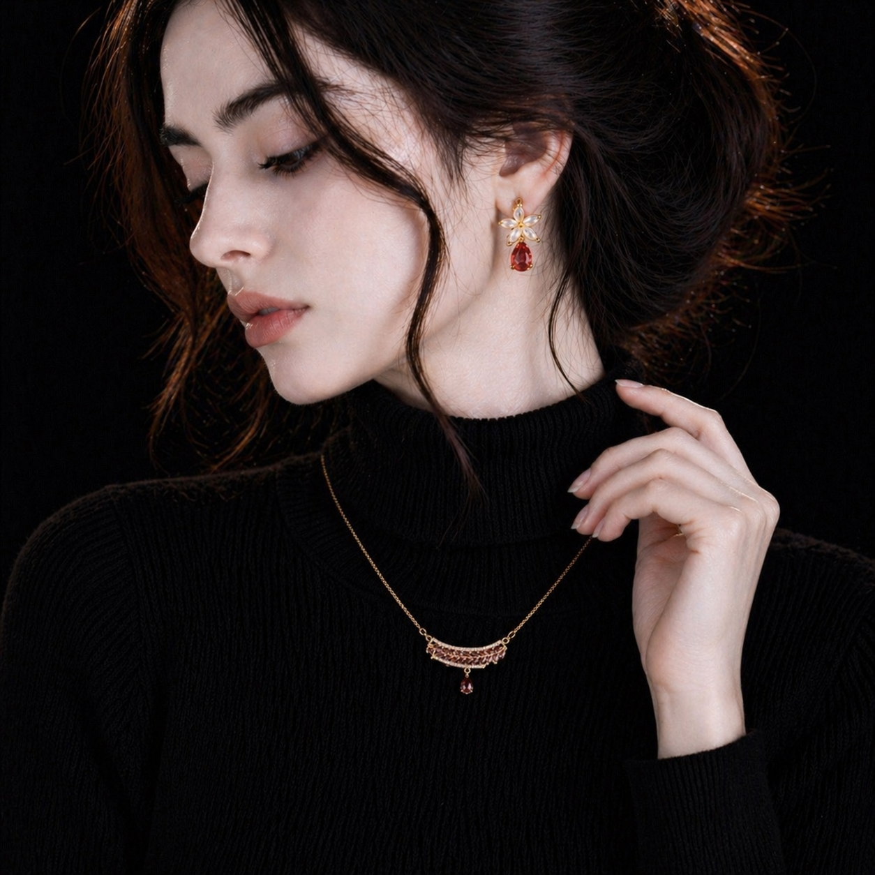 Luxury Ruby Floral Necklace Se