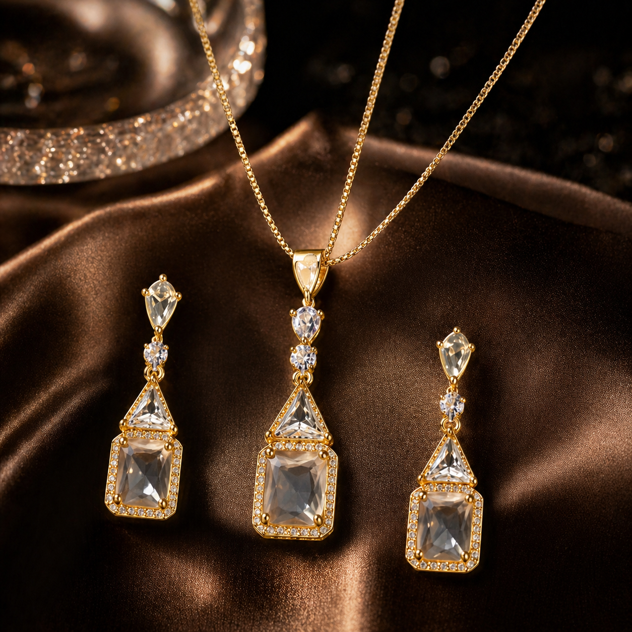 Luxury Crystal Drop Necklace Set