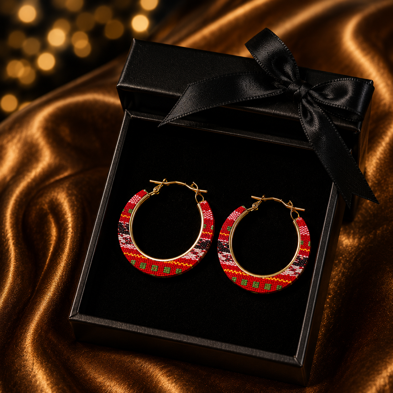 Red Tribal Hoop Earrings