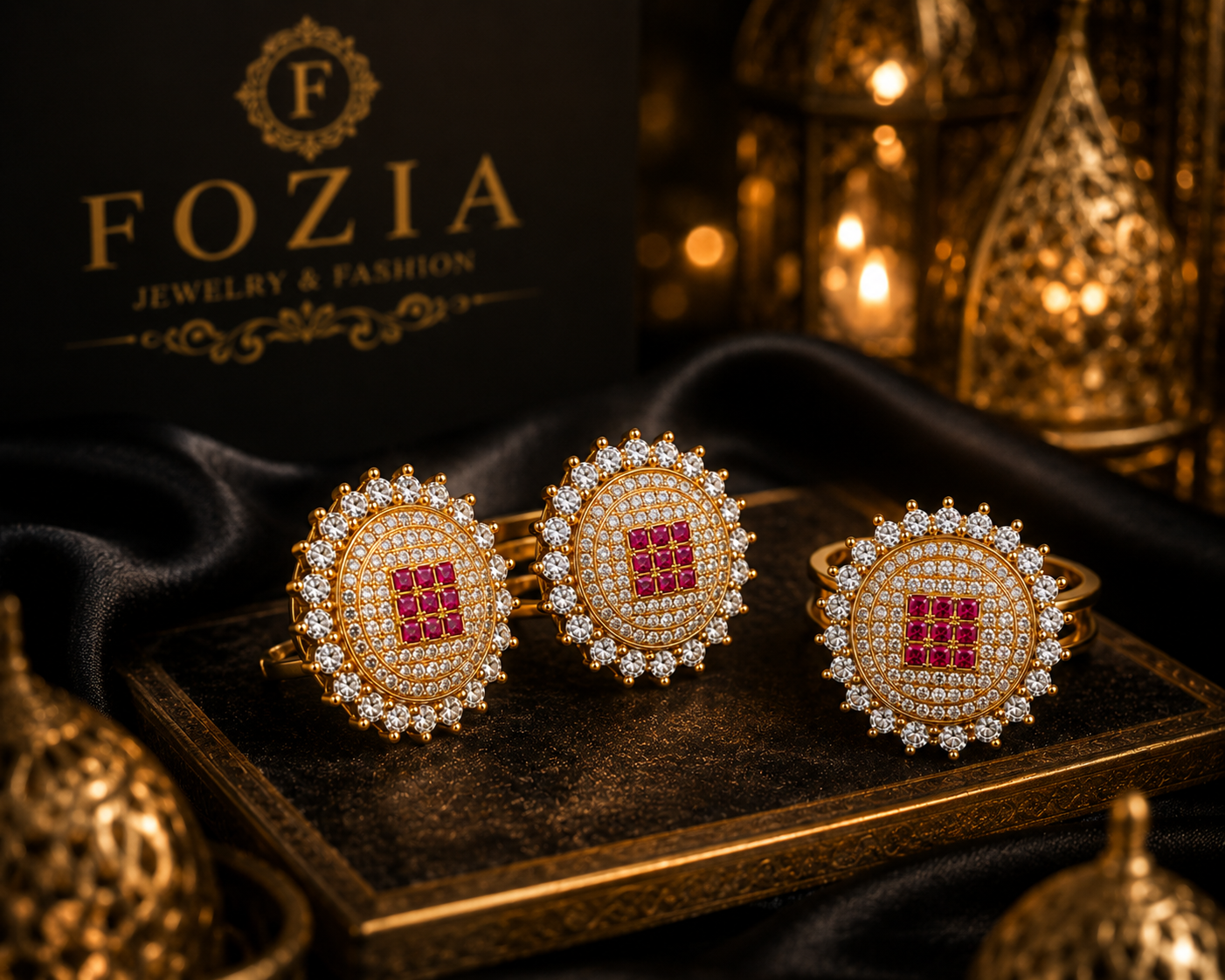 Royal Ruby Halo Ring + Earrings Set